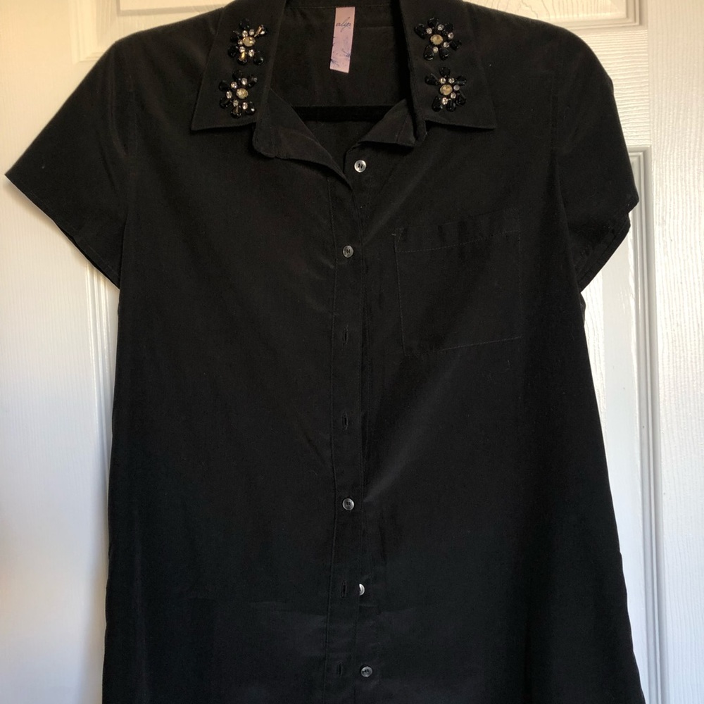 Black button up with jewel neck detail